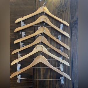 6 Wood 17 Inch Shirt Pant Hangers Beige Adjustable Clips